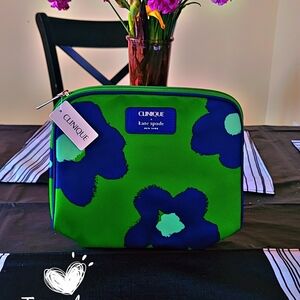 kate spade Green and Blue Floral Cosmetic Bag